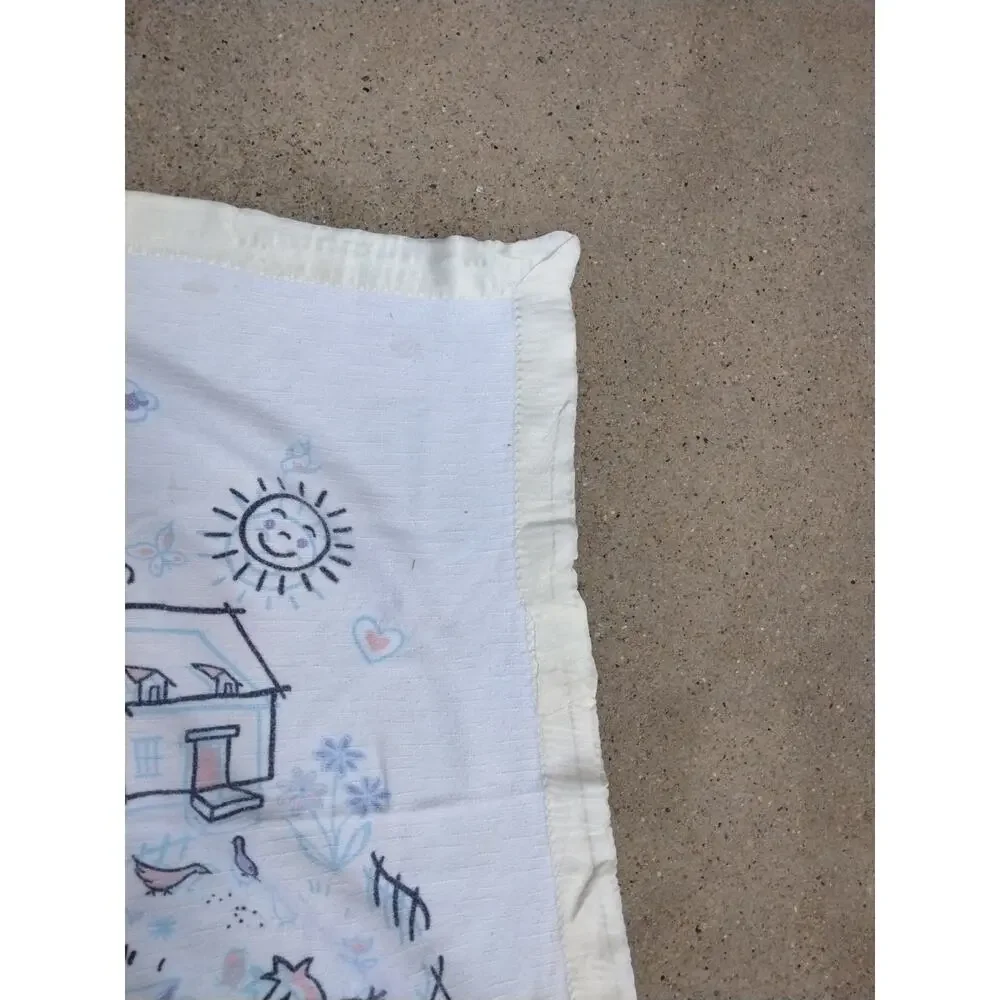 Vintage Cotton Baby Blanket Farm House Goose Cow Horse Dog 33x36
